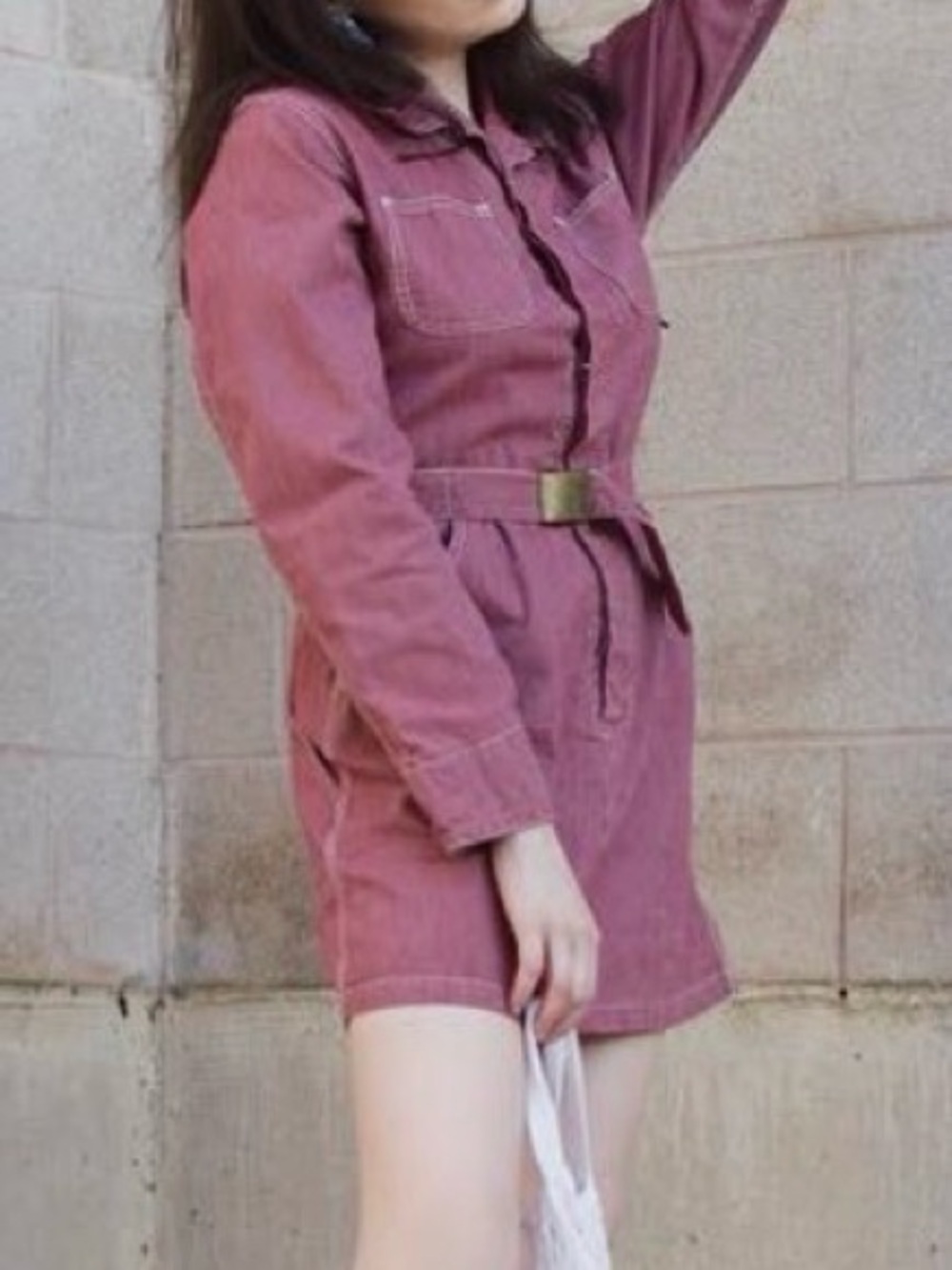 Calvin Klein Denim Mauve/Maroon Utility Button Down Dress with Belt & Pockets S